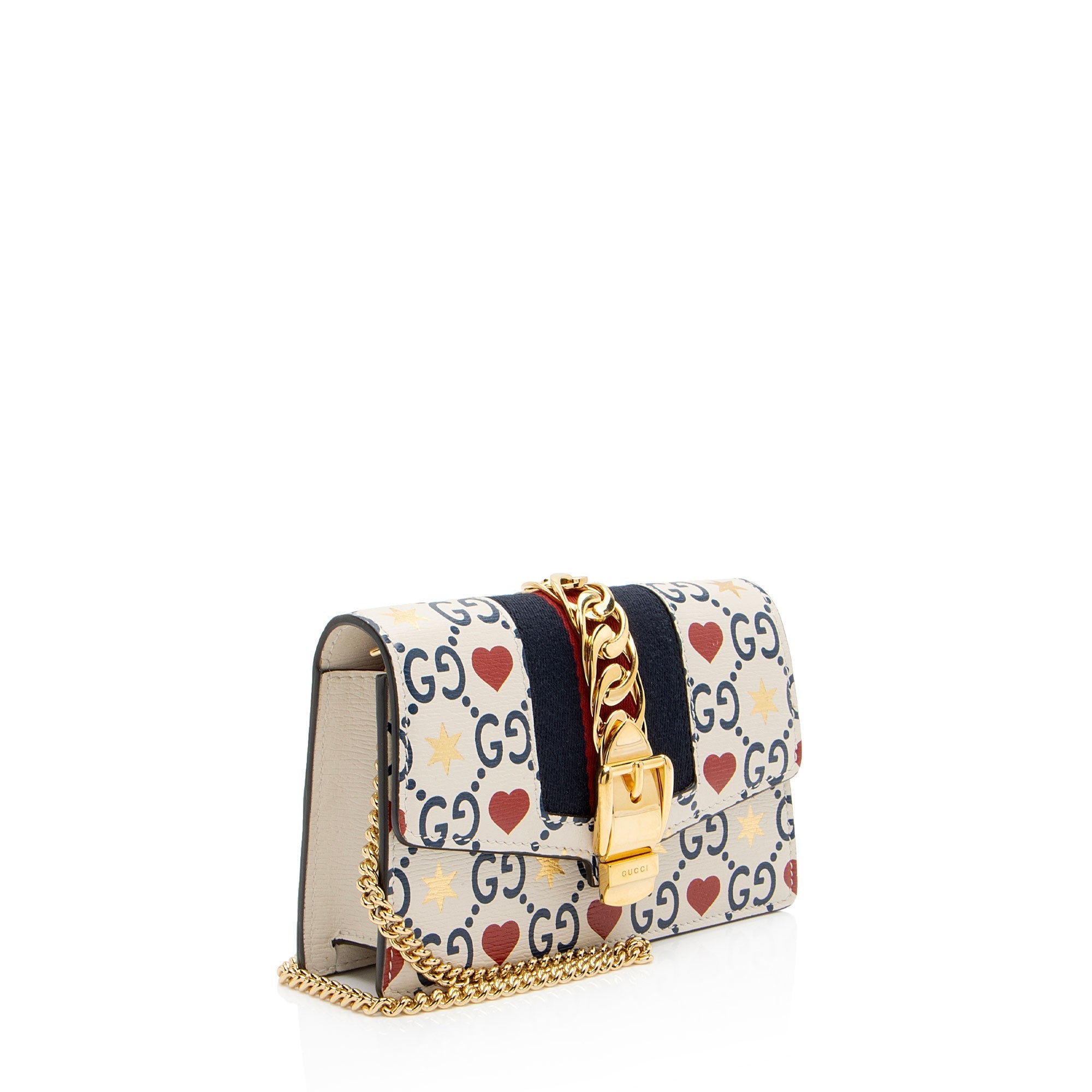 Gucci Leather GG Heart Stars Sylvie Super Mini Shoulder Bag
