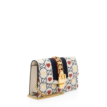 Gucci Leather GG Heart Stars Sylvie Super Mini Shoulder Bag