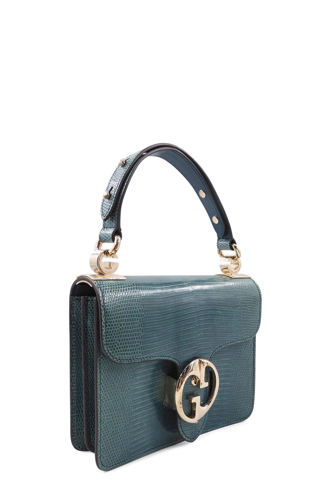 Lizard 1973 Small Top Handle Flap Bag Turquoise