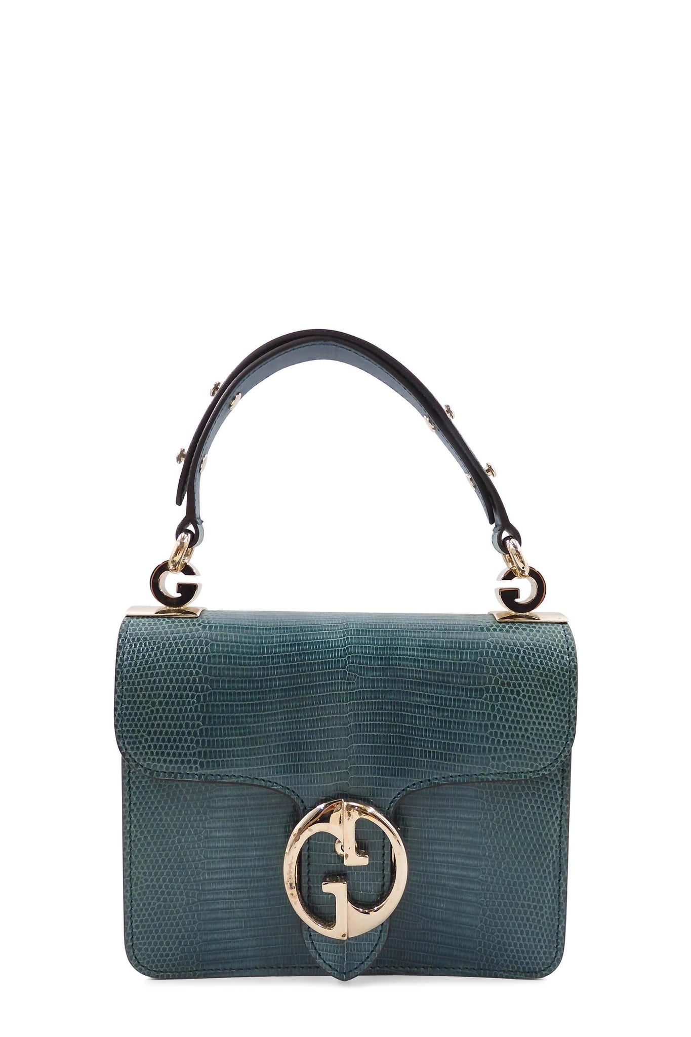 Lizard 1973 Small Top Handle Flap Bag Turquoise