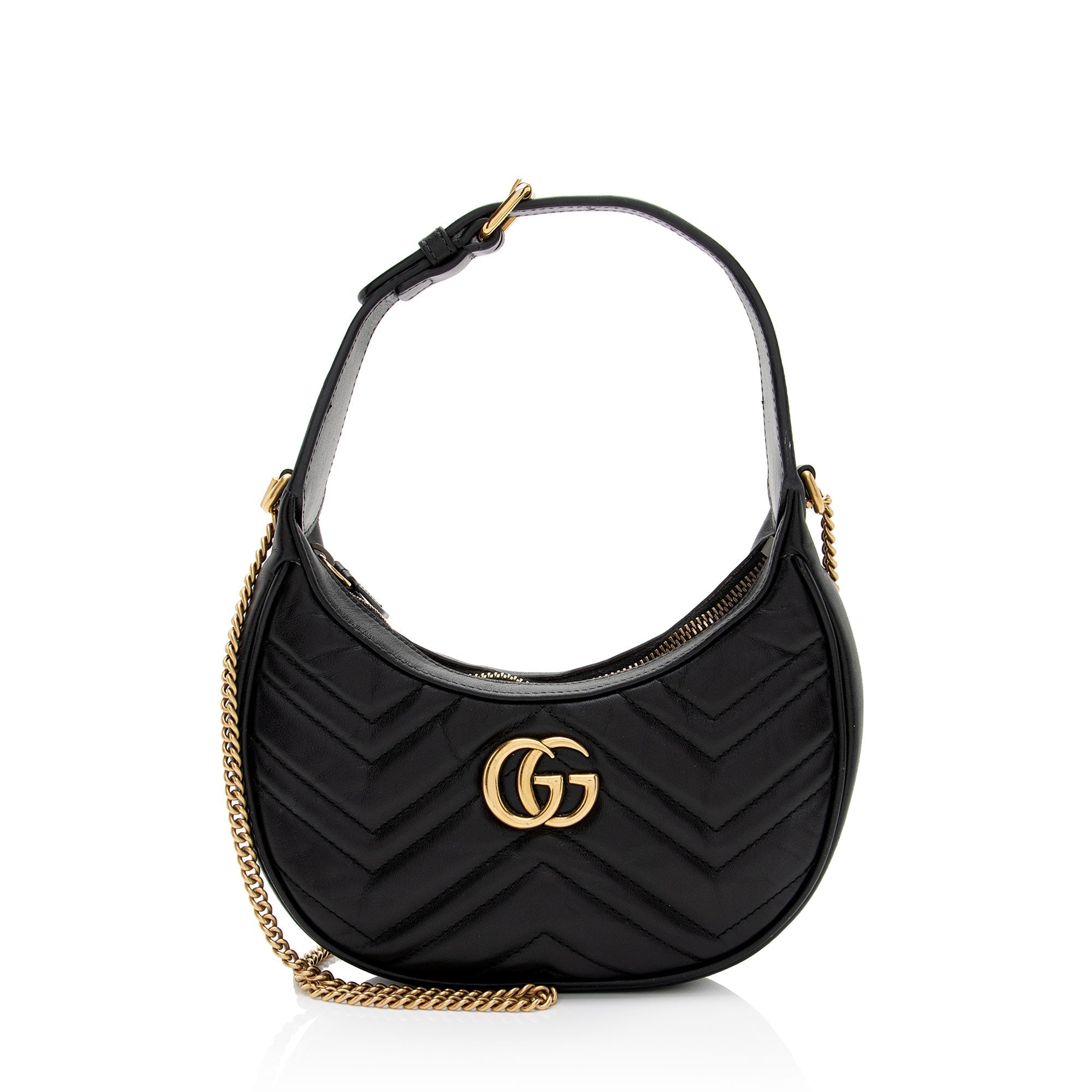 Gucci Matelasse Leather GG Marmont Half Moon Mini Shoulder Bag (SHF-KwqPFJ)