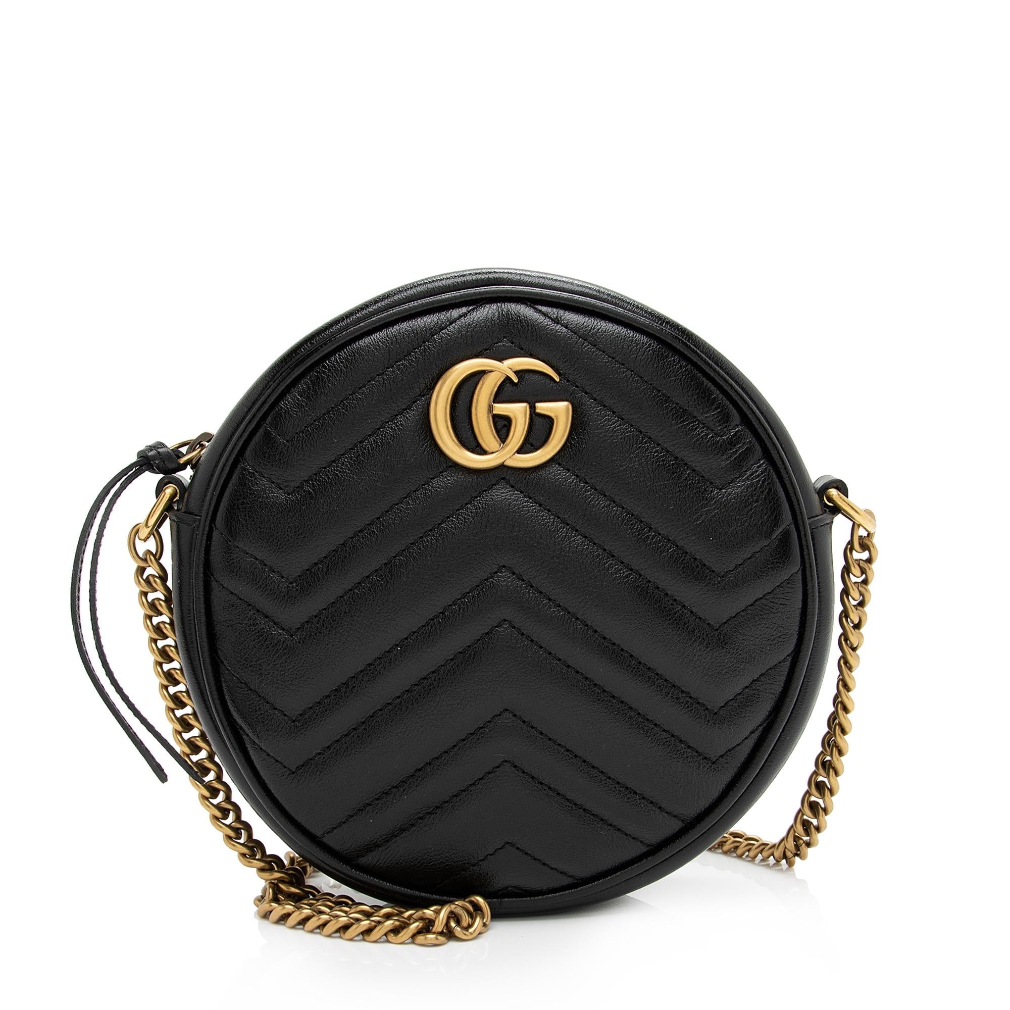 Gucci Matelasse Leather GG Marmont Round Mini Shoulder Bag (SHF-16xHJX)