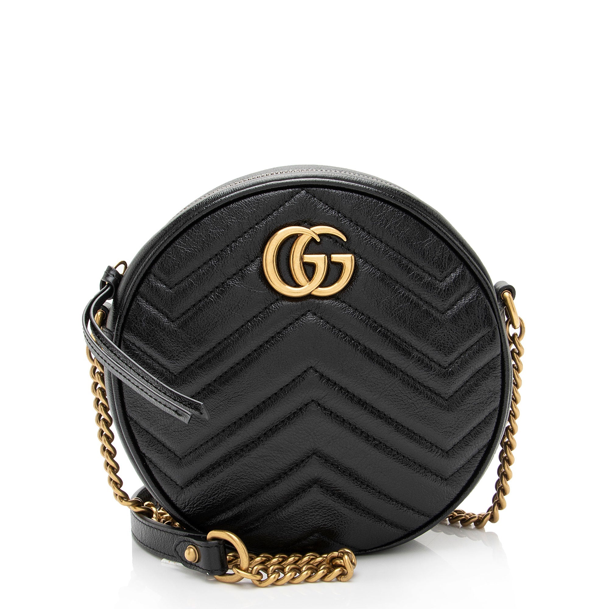 Gucci Matelasse Leather GG Marmont Round Mini Shoulder Bag (SHF-CQiicg)