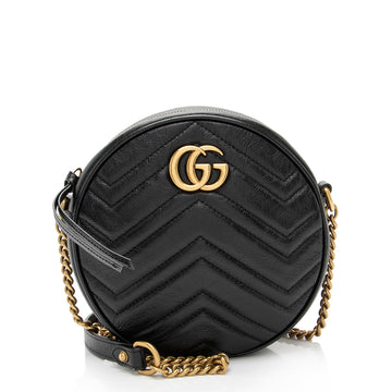 Gucci Matelasse Leather GG Marmont Round Mini Shoulder Bag (SHF-CQiicg)