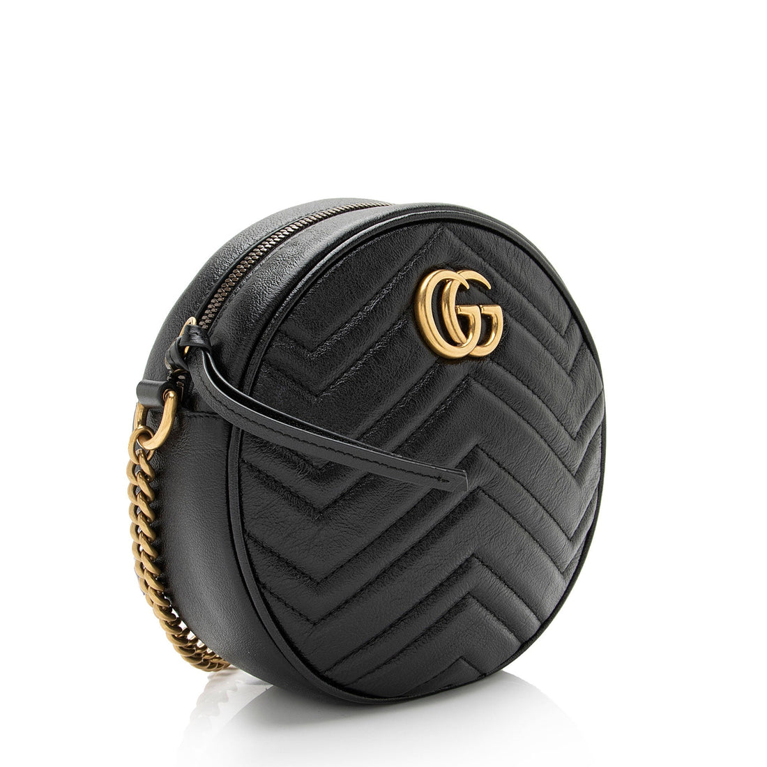Gucci Matelasse Leather GG Marmont Round Mini Shoulder Bag (SHF-CQiicg)