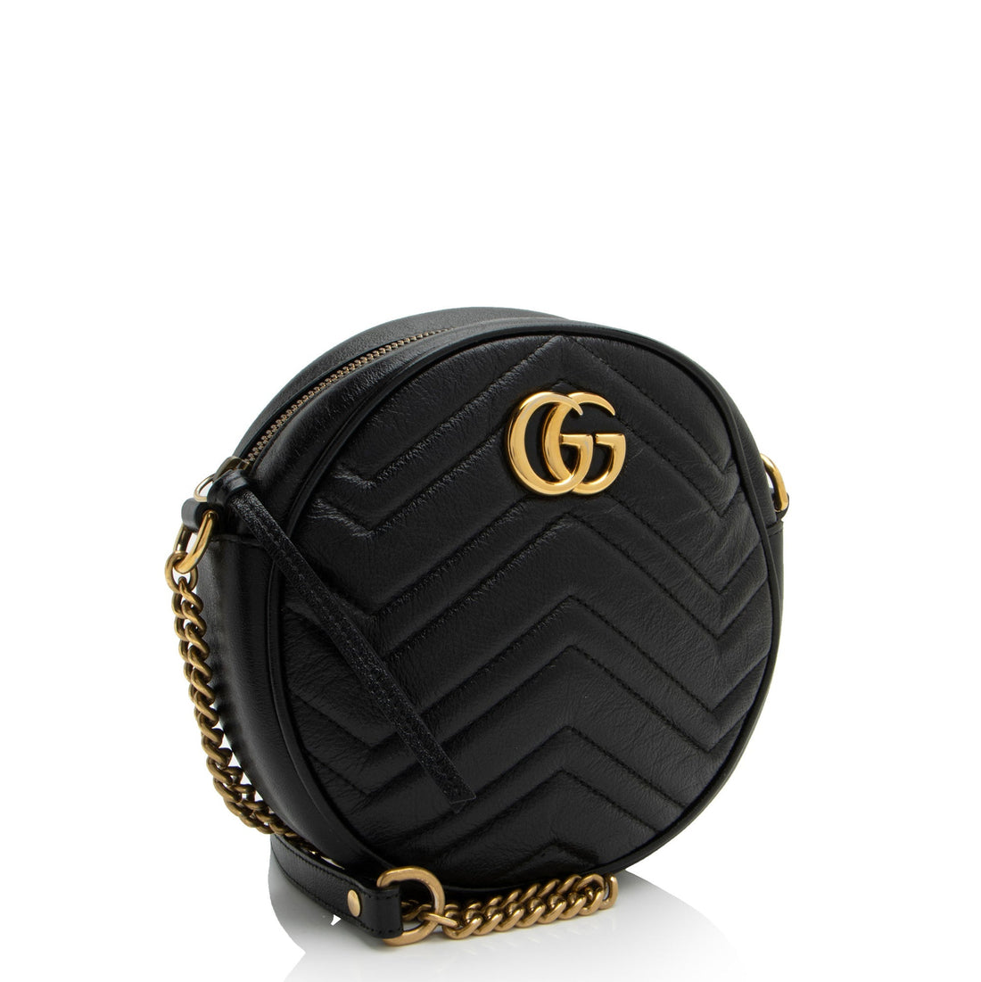 Gucci Matelasse Leather GG Marmont Round Mini Shoulder Bag (SHF-zohuy0)