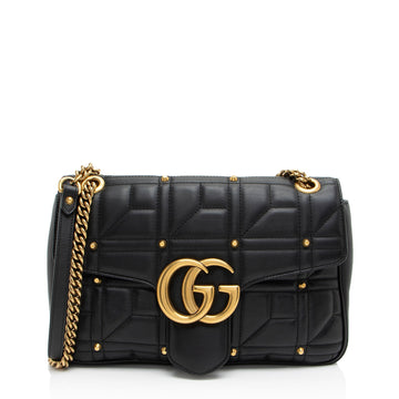 Gucci Matelasse Leather GG Marmont Studded Medium Flap Shoulder Bag