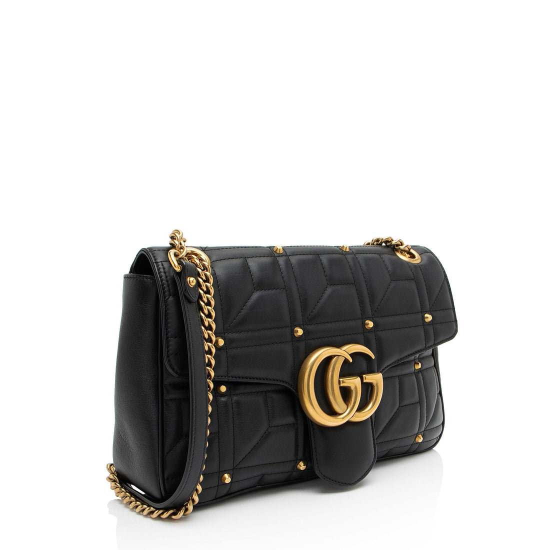 Gucci Matelasse Leather GG Marmont Studded Medium Flap Shoulder Bag