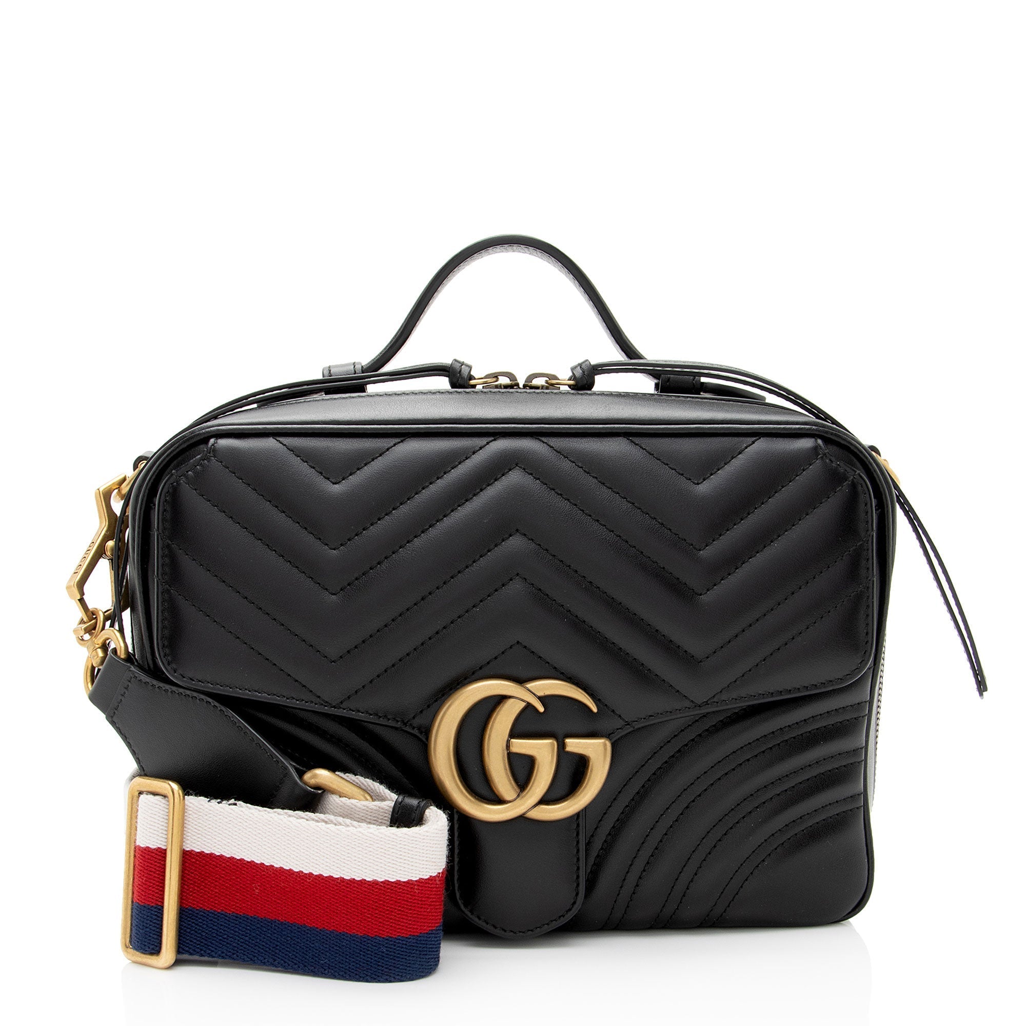 Gucci Matelasse Leather GG Marmont Top Handle Zip Around Small Shoulder Bag (SHF-wK4h1j)