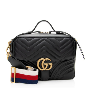 Gucci Matelasse Leather GG Marmont Top Handle Zip Around Small Shoulder Bag (SHF-wK4h1j)