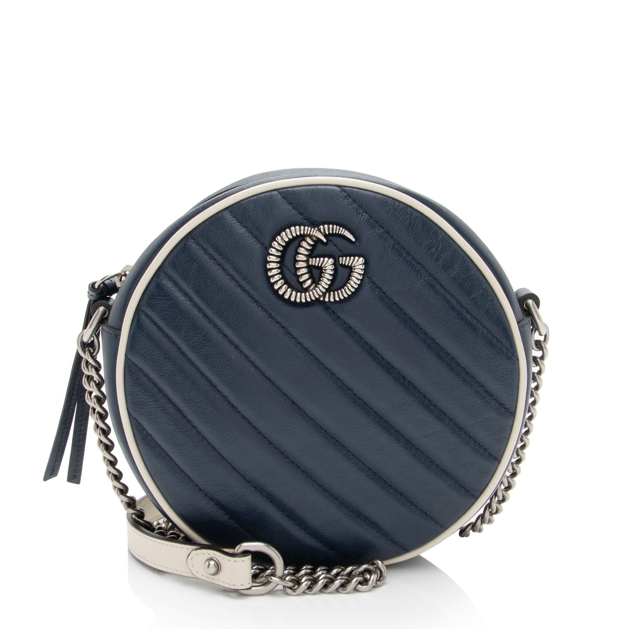 Gucci Matelasse Leather Torchon GG Marmont Round Mini Shoulder Bag (SHF-GetCBa)