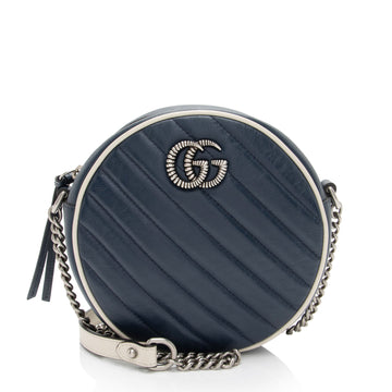Gucci Matelasse Leather Torchon GG Marmont Round Mini Shoulder Bag (SHF-GetCBa)