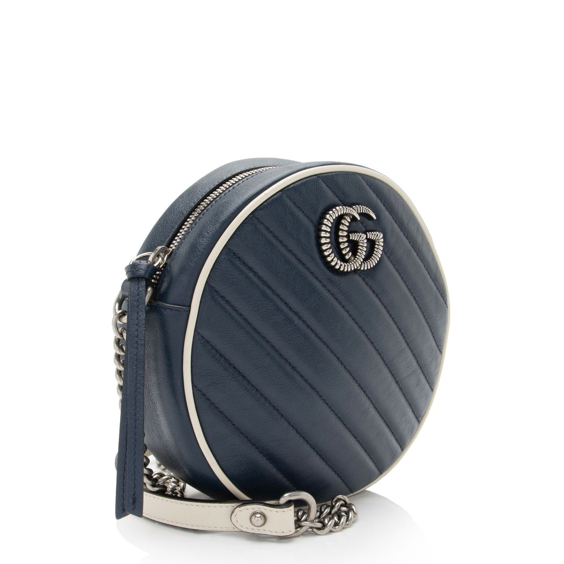 Gucci Matelasse Leather Torchon GG Marmont Round Mini Shoulder Bag (SHF-GetCBa)