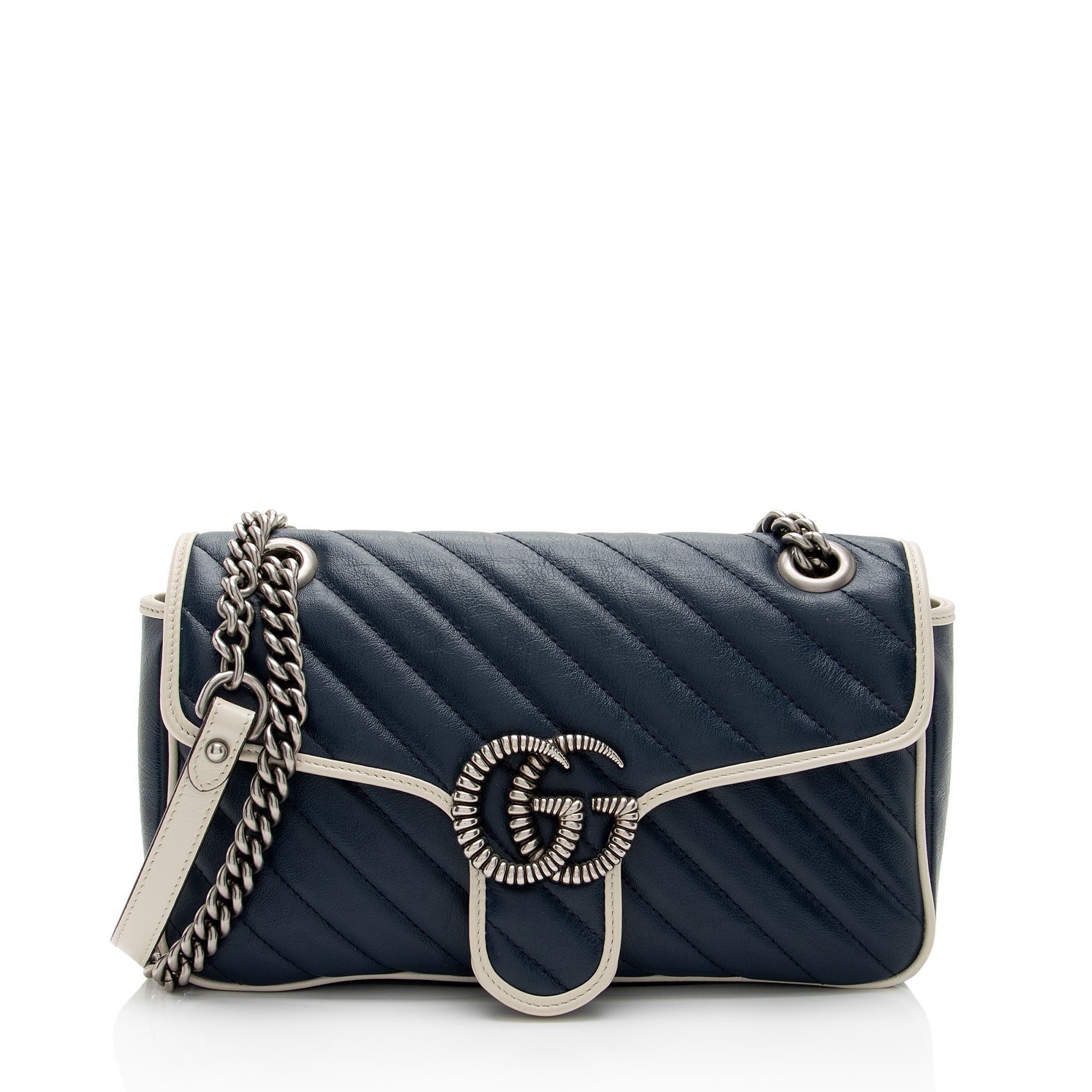 Gucci Matelasse Leather Torchon GG Marmont Small Flap Shoulder Bag (SHF-fZFBg1)