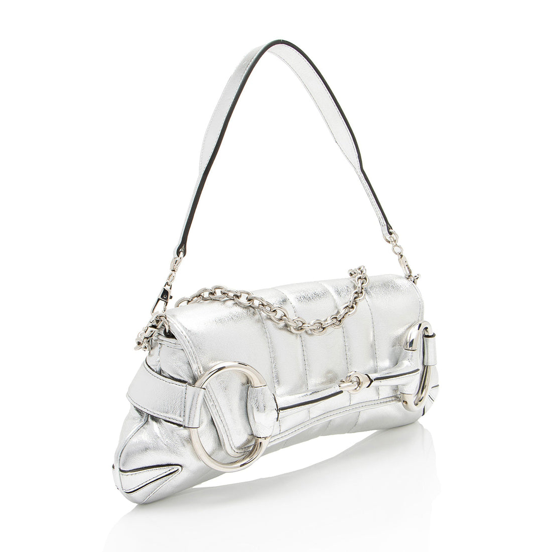 Gucci Metallic Calfskin Horsebit Chain Medium Shoulder Bag (SHF-dYk9f1)