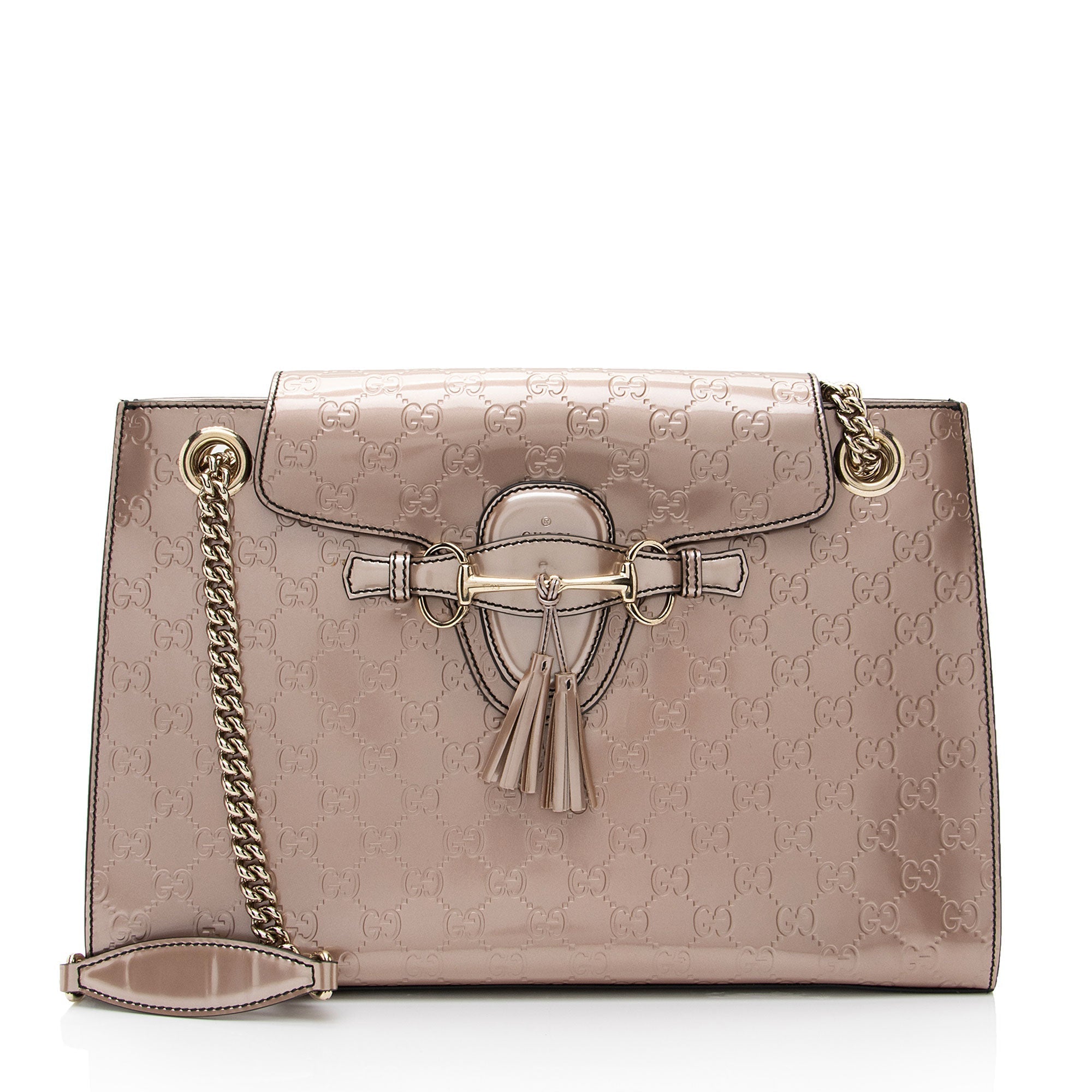 Gucci Metallic Patent Guccissima Leather Emily Large Shoulder Bag (SHF-v4gshd)