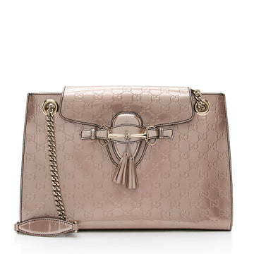 Gucci Metallic Patent Guccissima Leather Emily Large Shoulder Bag (SHF-v4gshd)