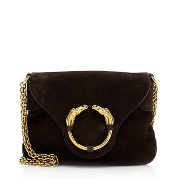 Gucci Nubuck Leather Ribot Flap Small Shoulder Bag (SHF-19107)