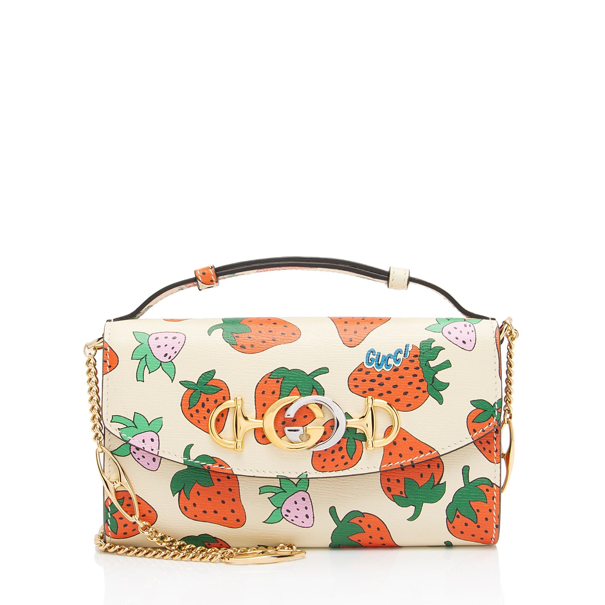 Gucci Printed Leather Strawberry Zumi Mini Shoulder Bag (SHF-Se6JXX)