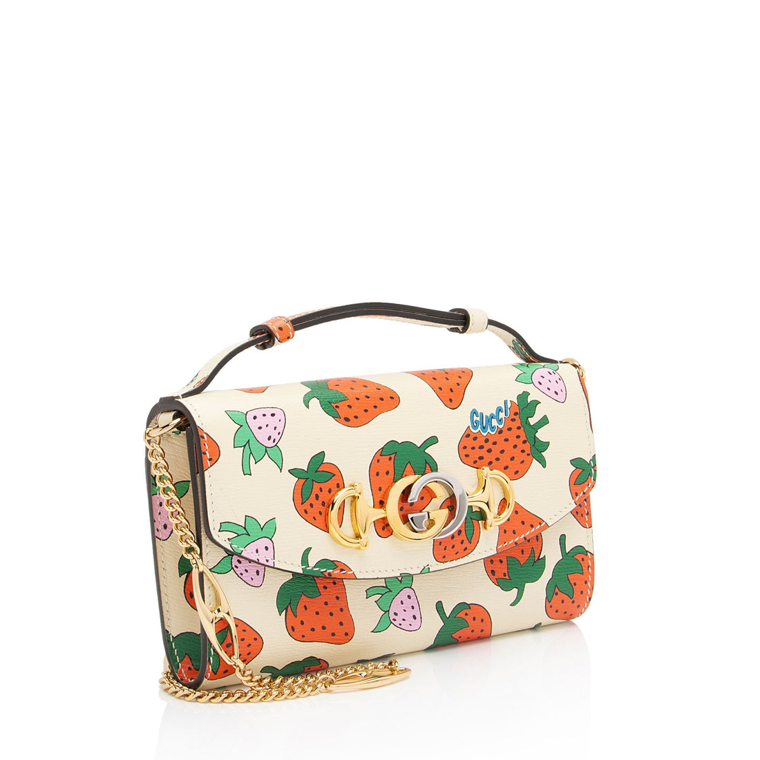 Gucci Printed Leather Strawberry Zumi Mini Shoulder Bag (SHF-Se6JXX)
