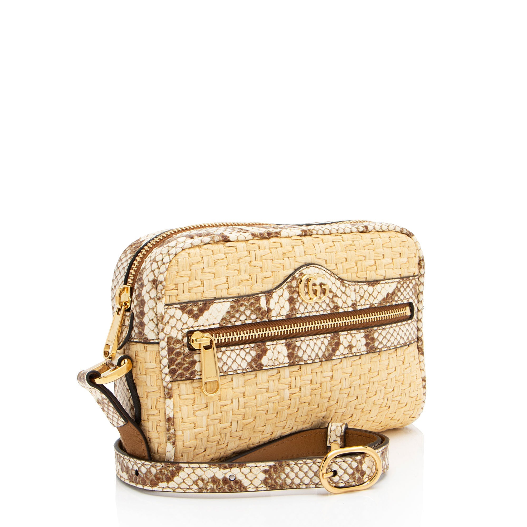 Gucci Raffia Snakeskin Ophidia Mini Shoulder Bag