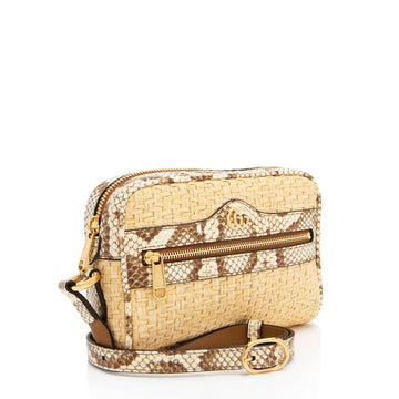 Gucci Raffia Snakeskin Ophidia Mini Shoulder Bag