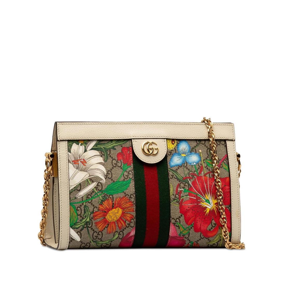 Gucci Small GG Supreme Flora Ophidia Chain Shoulder Bag (SHG-7xxXPR)