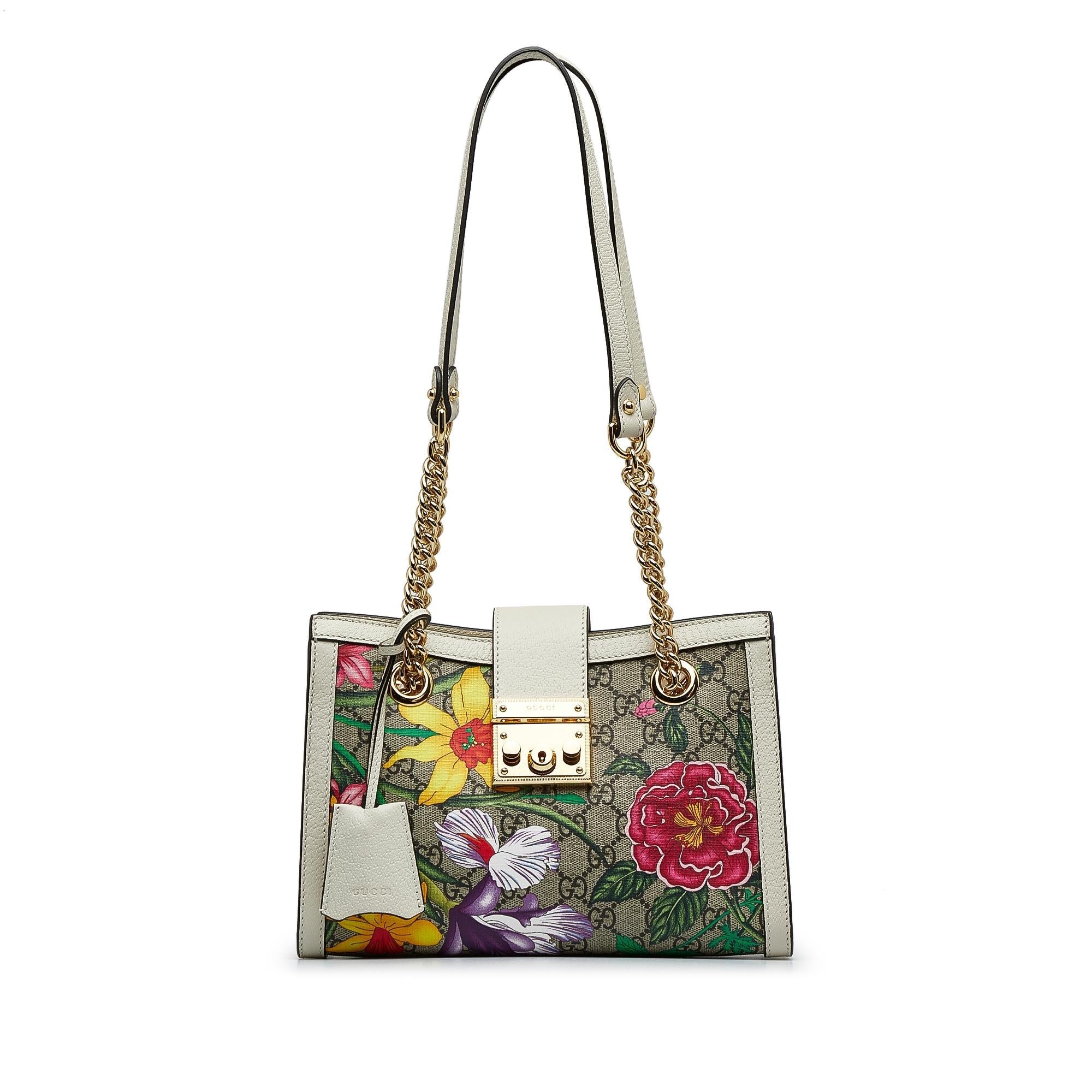 Gucci Small GG Supreme Flora Padlock Shoulder Bag (SHG-LnY51x)