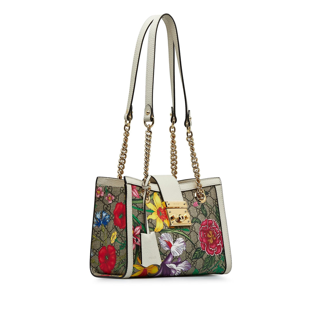 Gucci Small GG Supreme Flora Padlock Shoulder Bag (SHG-LnY51x)