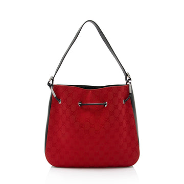 Gucci Vintage GG Canvas Drawstring Shoulder Bag (SHF-9kJYvQ)