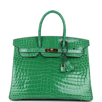 Hermes Birkin 35 Cactus Shiny Porosus Crocodile Gold Hardware