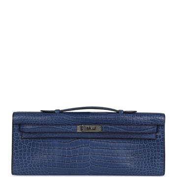 Hermes Kelly Cut Bleu De Malte Matte Porosus Crocodile Palladium Hardware