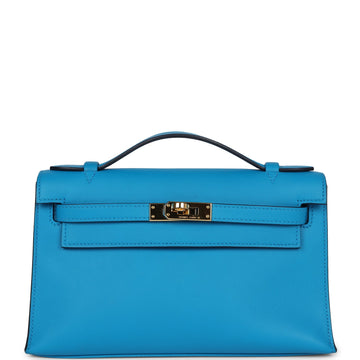 Hermes Kelly Pochette Bleu Frida Swift Gold Hardware