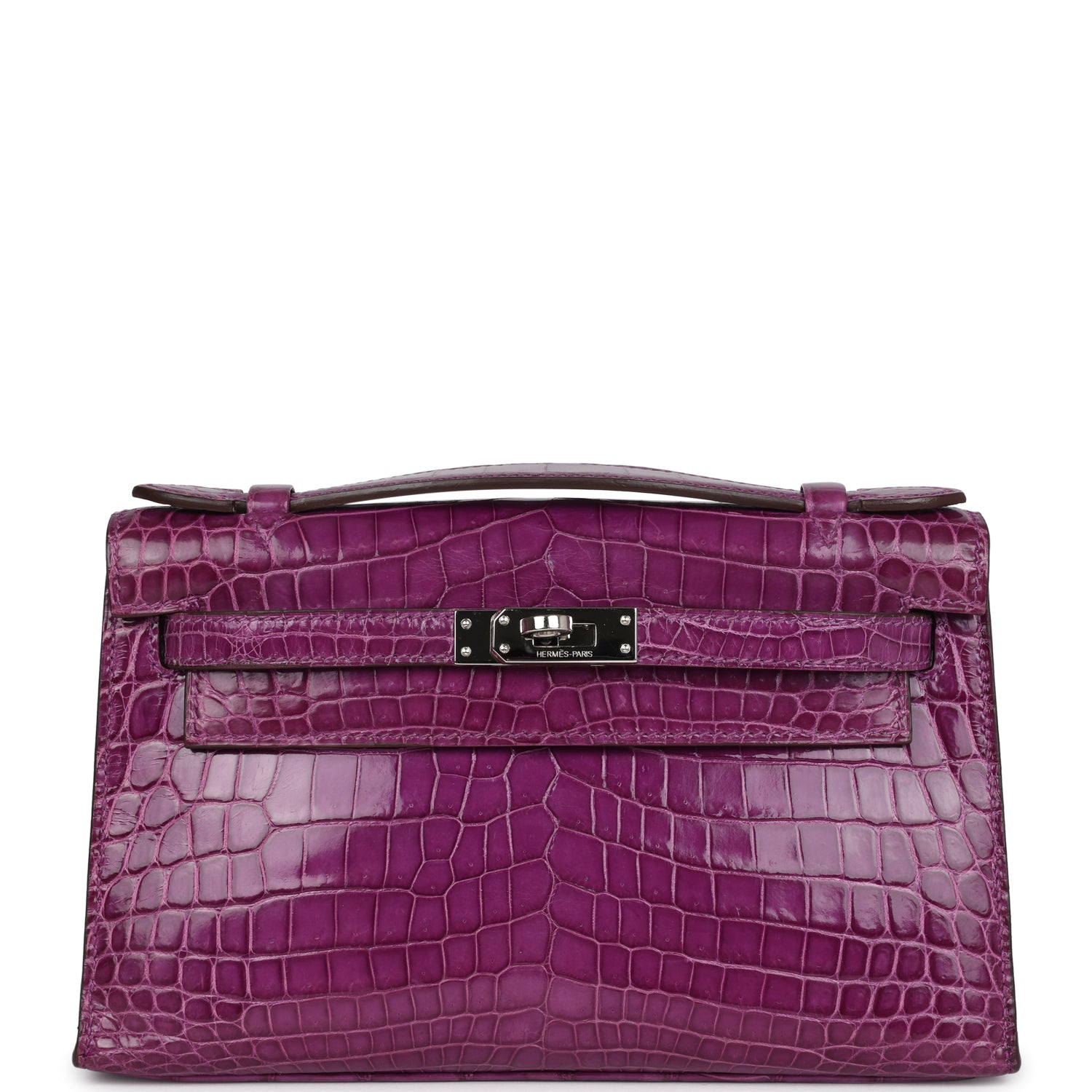 Hermes Kelly Pochette Violet Shiny Niloticus Crocodile Palladium Hardware