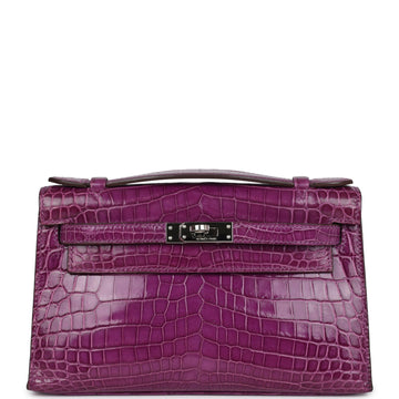 Hermes Kelly Pochette Violet Shiny Niloticus Crocodile Palladium Hardware