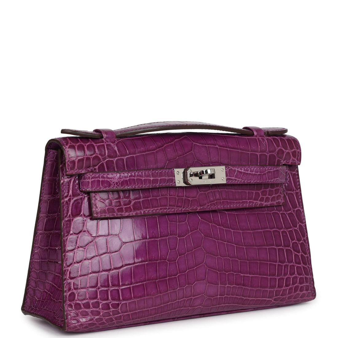 Hermes Kelly Pochette Violet Shiny Niloticus Crocodile Palladium Hardware