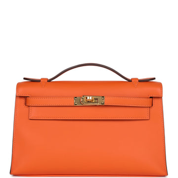 Hermes Kelly Pochette Orange Verso Swift Gold Hardware