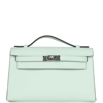 Hermes Kelly Pochette Vert Peppermint Swift Palladium Hardware