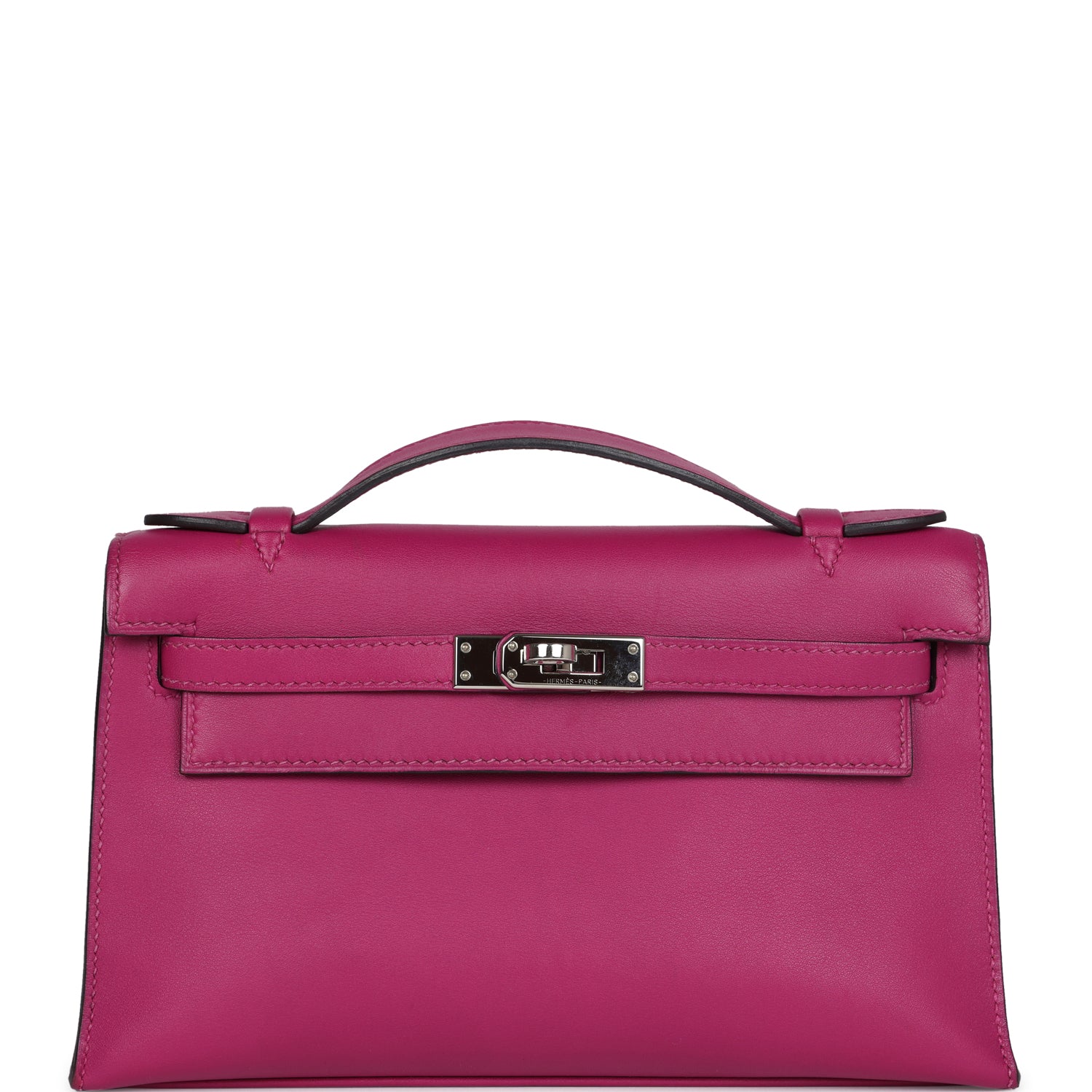 Hermes Kelly Pochette Rose Pourpre Swift Palladium Hardware