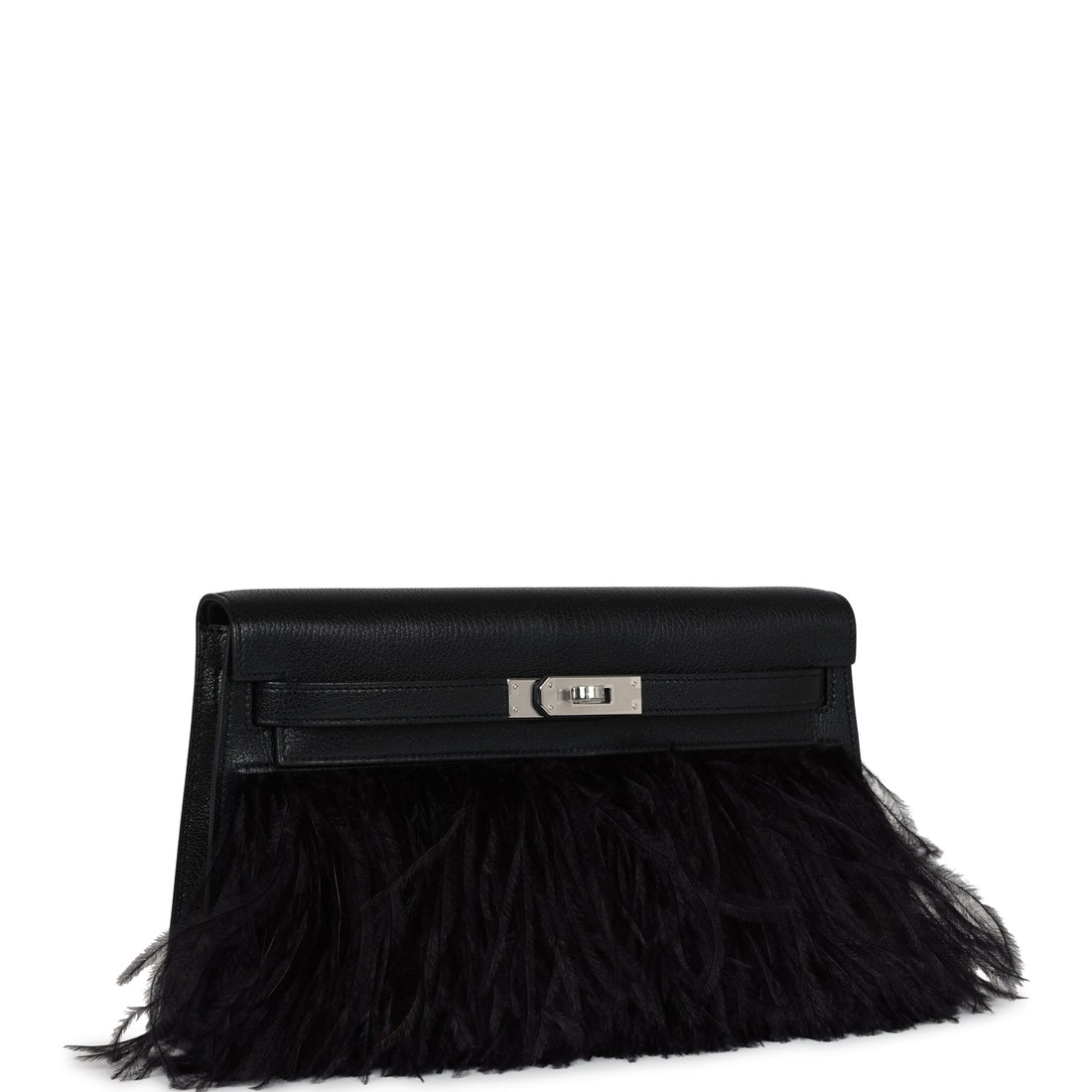 Hermes Kelly Elan Foile Chevre Chamkila and Ostrich Feather Palladium Hardware