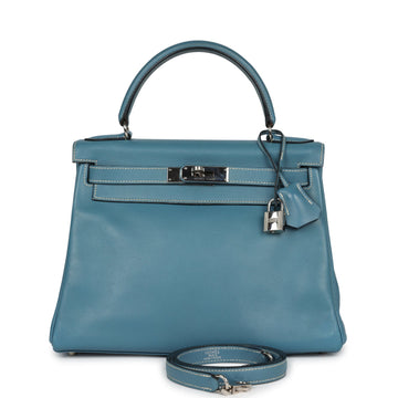 Hermes Kelly Retourne 28 Blue Jean Gulliver Palladium Hardware