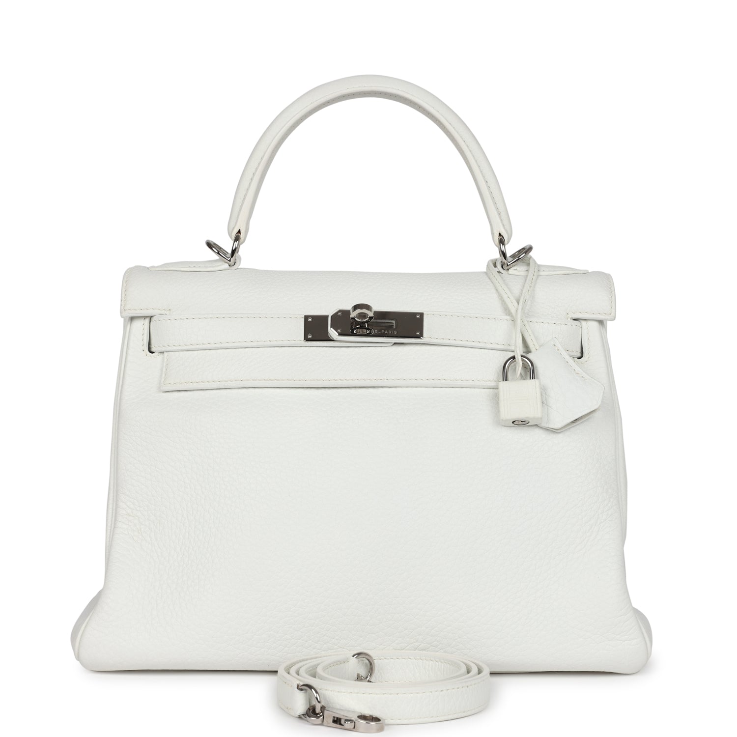 Hermes Kelly Retourne 28 White Clemence Palladium Hardware
