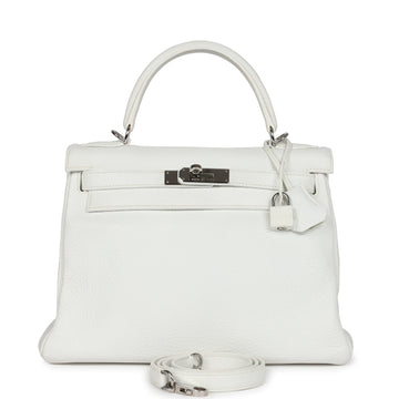 Hermes Kelly Retourne 28 White Clemence Palladium Hardware