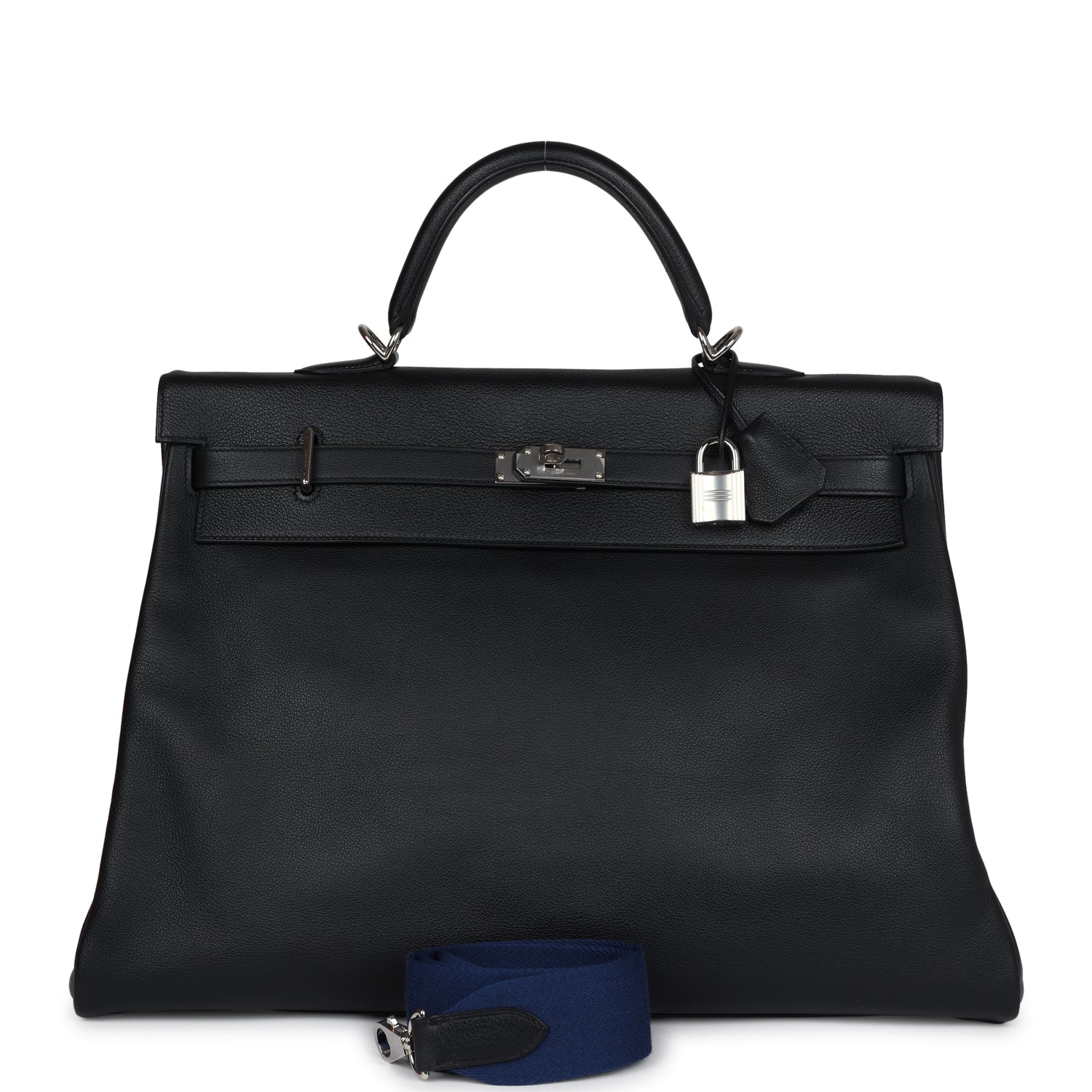 Hermes Kelly Voyage 50 Black Evercolor Palladium Hardware
