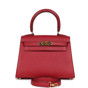 Hermes Kelly Sellier 20 Rouge Vif Courchevel Gold Hardware
