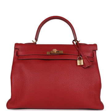Hermes Kelly 35 Rouge Garance Clemence Gold Hardware