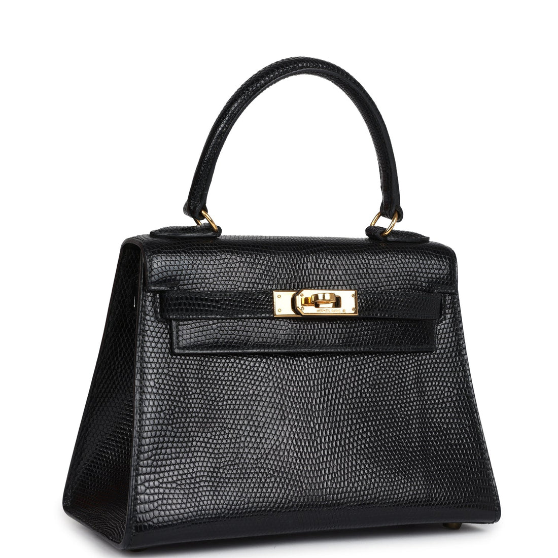 Hermes Kelly Sellier 20 Black Varanus Salvator Lizard Gold Hardware