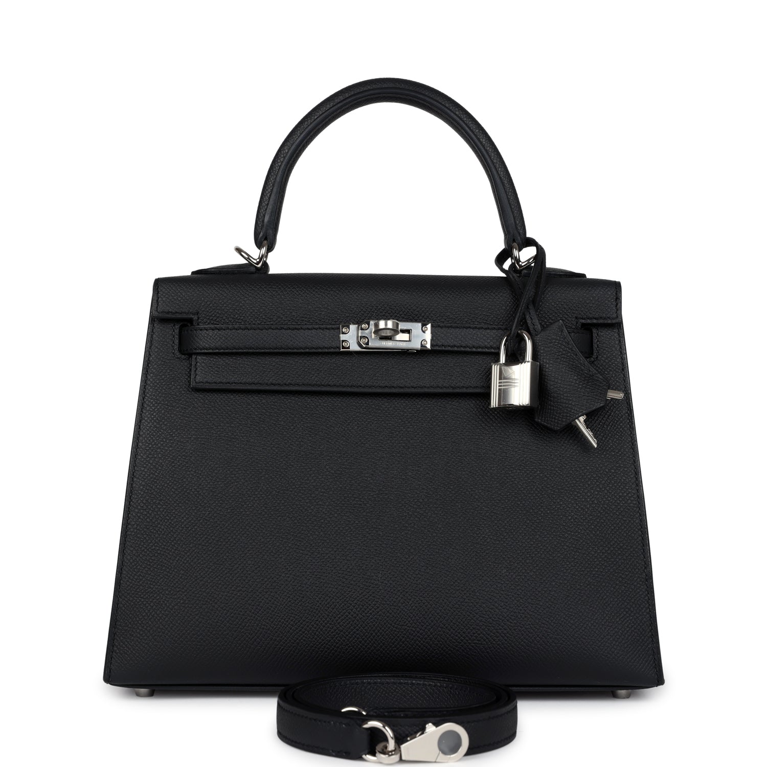 Hermes Kelly Sellier 25 Black Epsom Palladium Hardware