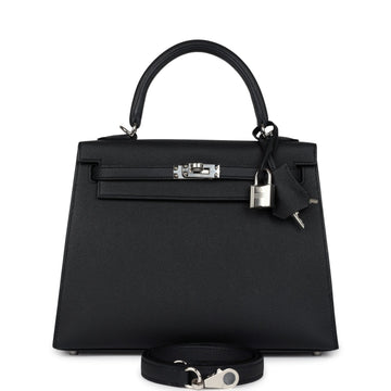 Hermes Kelly Sellier 25 Black Epsom Palladium Hardware