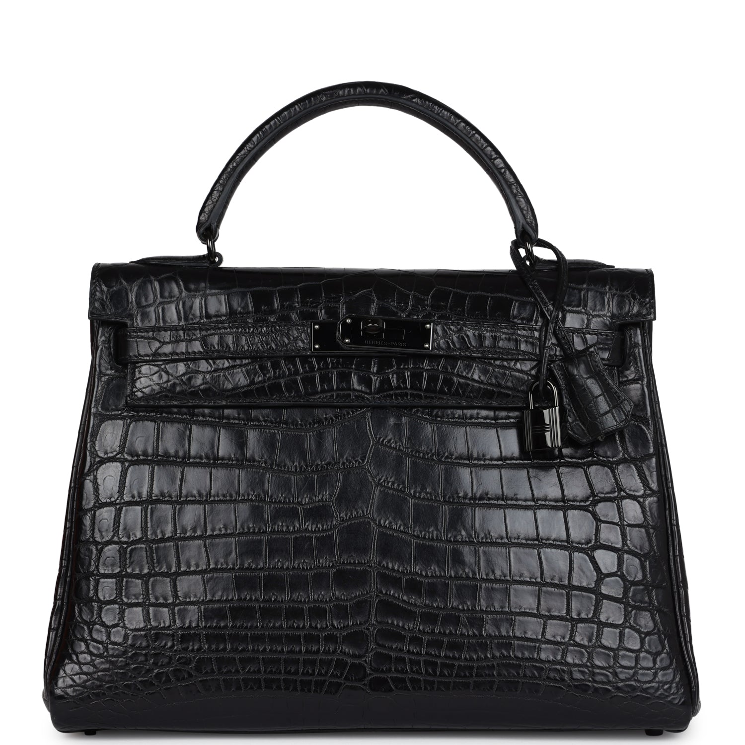 Hermes Kelly Retourne 32 SO Black Matte Niloticus Crocodile Black Hardware